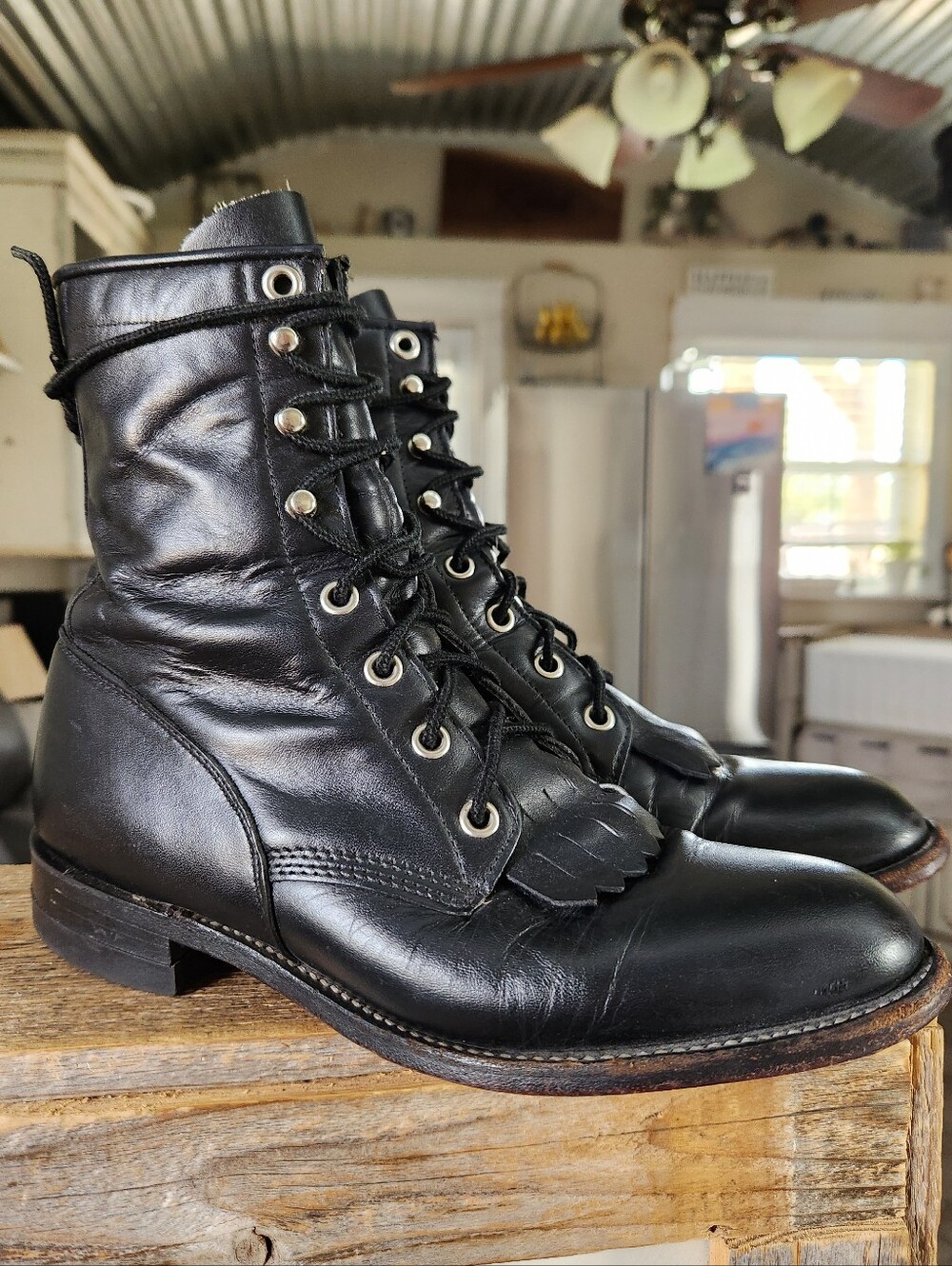 Vintage Justin Leather Lace Up Kilte Boots Size 6